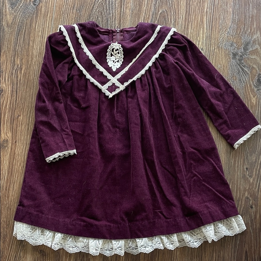 Jessica McClintock Deep Purple Dress with Lace Accents